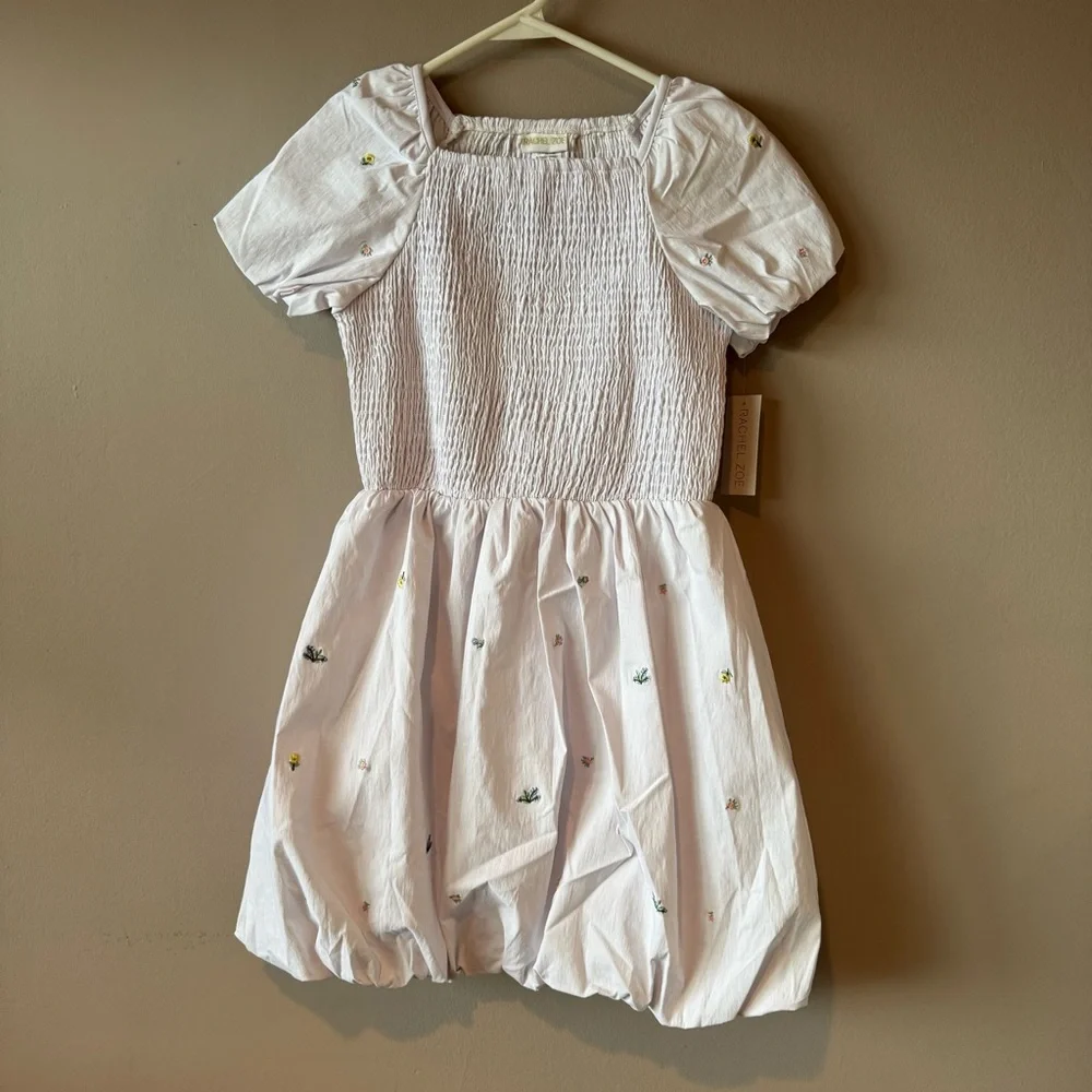 Rachel Zoe Girls NWT Smocked Puff Sleeve‎ Floral Embroidered Dress Size 12 Youth